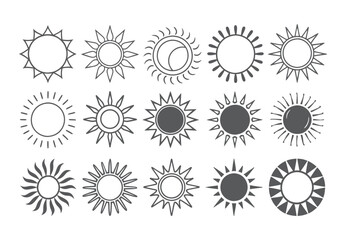 Set of vector sun icons. Sun icon set. Sunset icon collection. Hand drawn sun icon