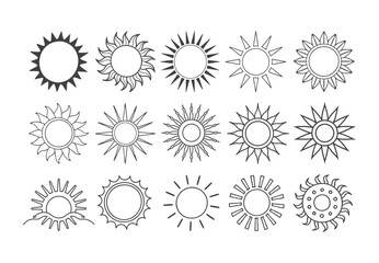 Set of vector sun icons. Sun icon set. Sunset icon collection. Hand drawn sun icon