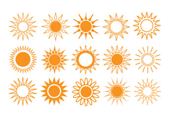 Set of vector sun icons. Sun icon set. Sunset icon collection. Hand drawn sun icon