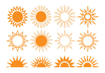 Set of vector sun icons. Sun icon set. Sunset icon collection. Hand drawn sun icon