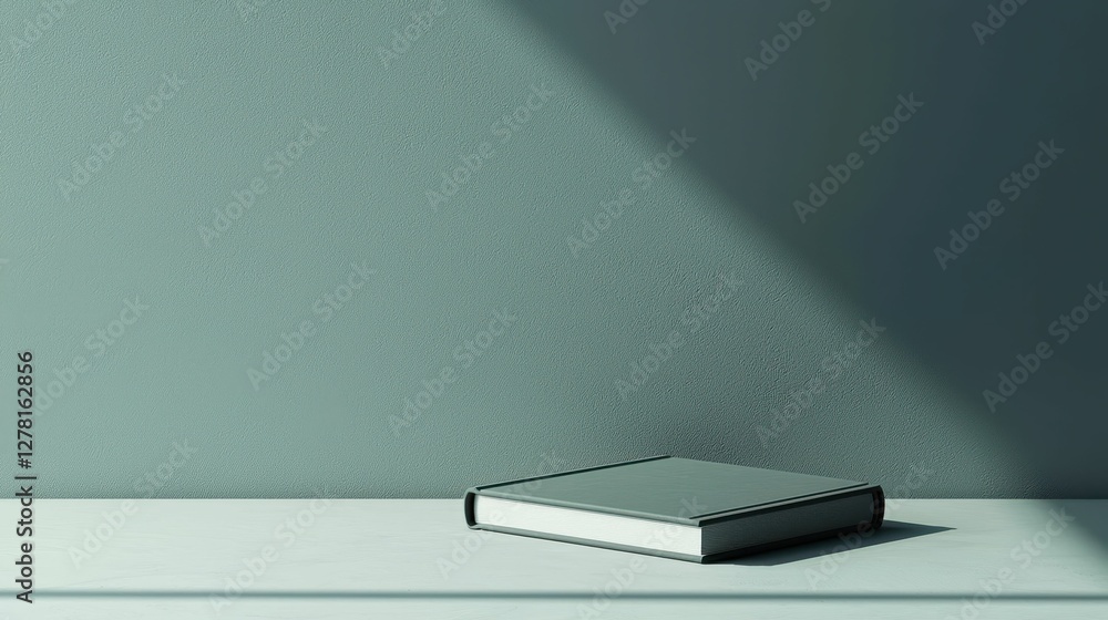 Poster minimalist composition of a book on a simple surface with shadow