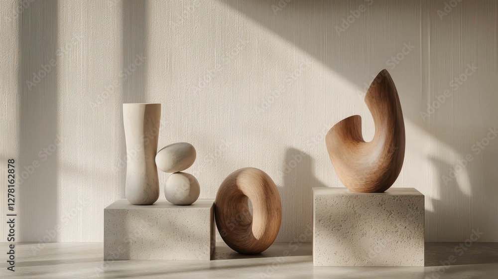 Poster abstract sculpture display on minimalist background with soft light