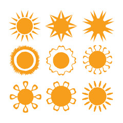 Set of vector sun icons. Sun icon set. Sunset icon collection. Hand drawn sun icon