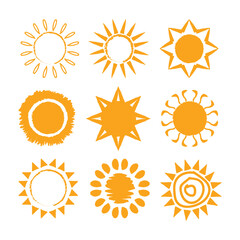 Set of vector sun icons. Sun icon set. Sunset icon collection. Hand drawn sun icon