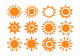 Set of vector sun icons. Sun icon set. Sunset icon collection. Hand drawn sun icon