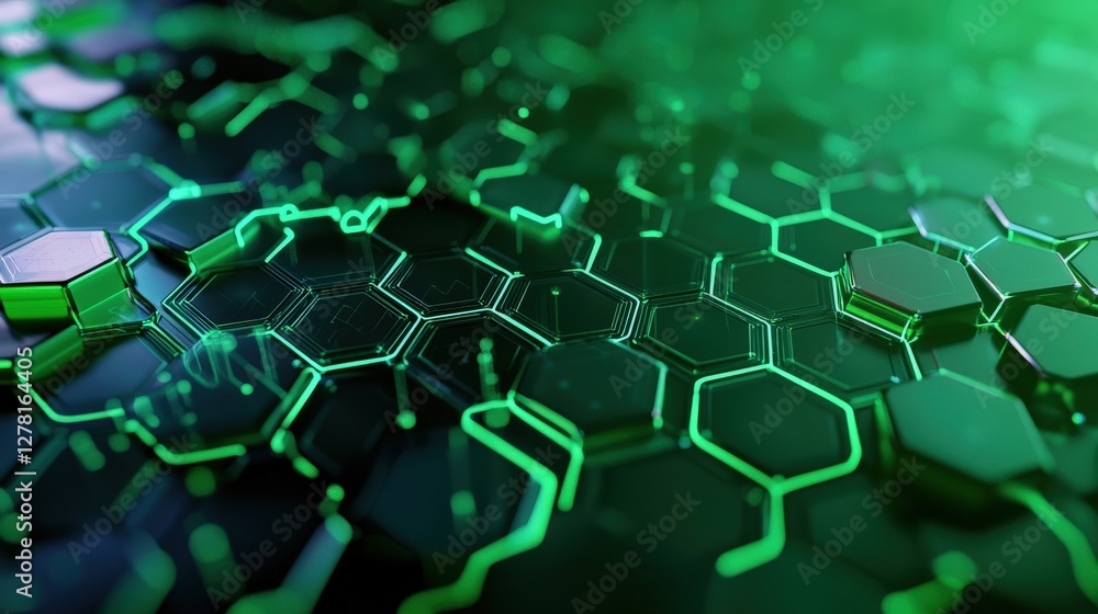 Poster green abstract hexagonal pattern with light effects