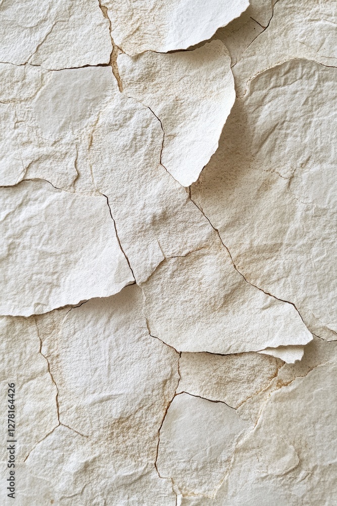 Aufkleber abstract close up of cracked white paper surface with rough texture and delicate folds for backgroun