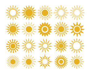 Set of vector sun icons. Sun icon set. Sunset icon collection. Hand drawn sun icon