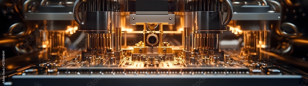 Poster Close up view of an intricately designed electronic circuit board featuring an array of microchips processors and other high tech components