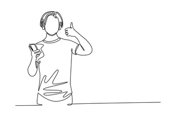 Podcast concept. Single line draw design vector graphic illustration.