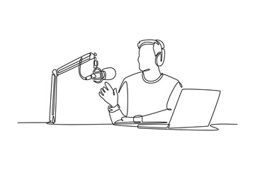 Podcast concept. Single line draw design vector graphic illustration.