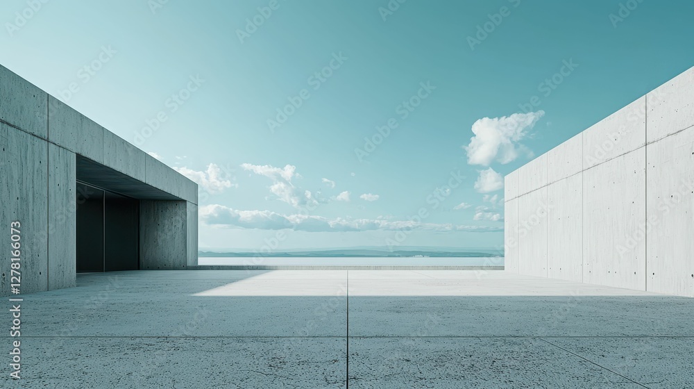 Poster modern minimalist architecture with sky and seaside view