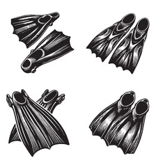 High-Quality Vector Silhouette of Swim Fins on White Background