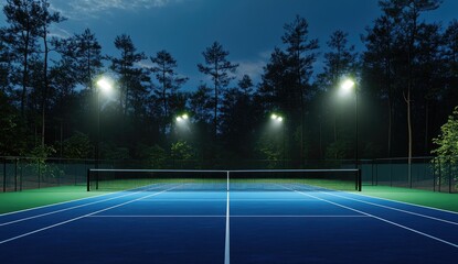 Serene image of a soccer field under a starry night sky, with the quiet beauty of the moment contrasting with the electric atmosphere of daytime matches.