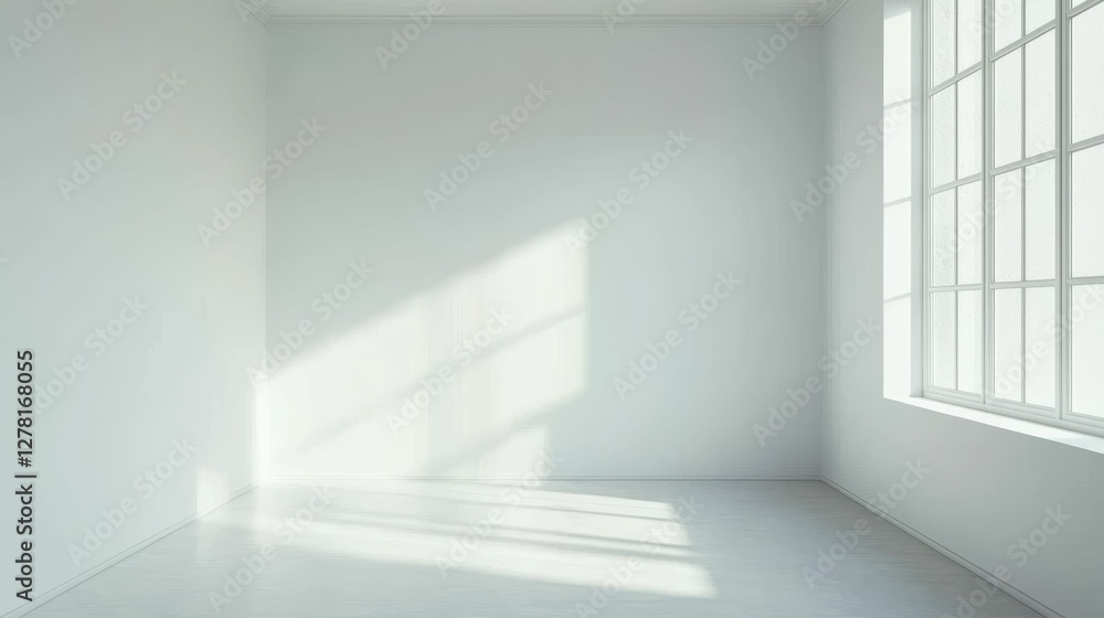 Poster bright and minimalist room with large window and soft shadows