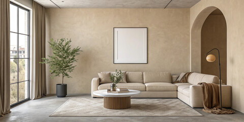 Contemporary Living Room with Beige Walls and Concrete Features for a Modern Look