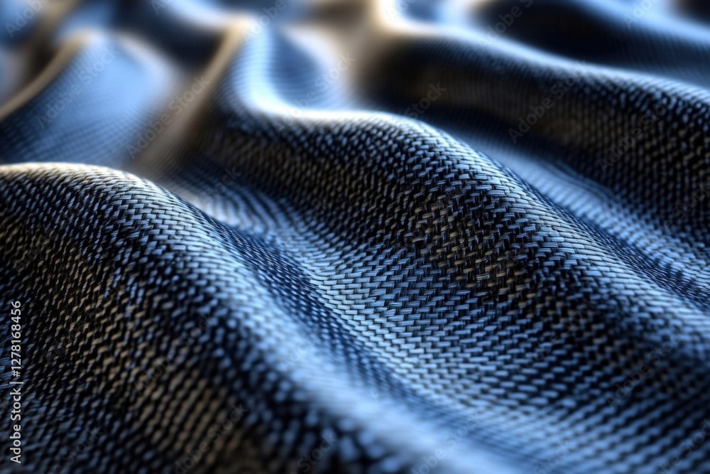 Poster Abstract Blue Wavy Fabric Texture Background with Smooth Surface Pattern and Modern Design