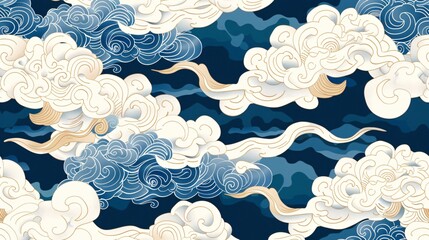 Modern Abstract Seamless Cloud Pattern in Oriental Chinese Style