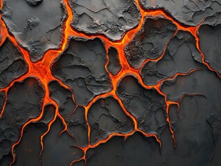 Molten Lava Flowing Through Cracked Black Rock