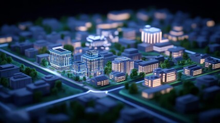 Obraz premium A digital twin model of a sustainable city visualized in 3D holograms