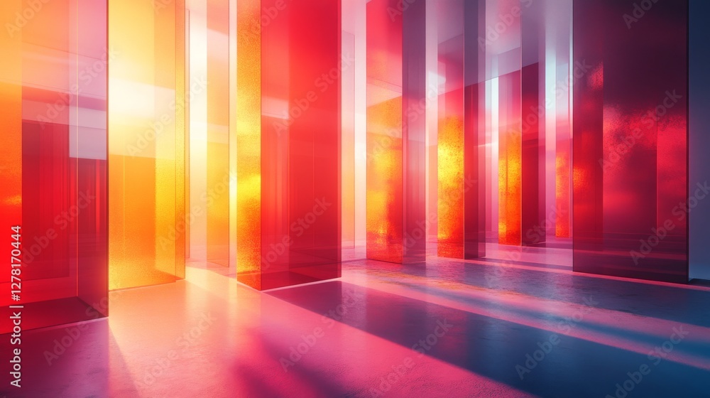 Poster abstract view of the glass pillars inside the building spaces