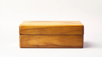 Golden Brown Rectangular Wooden Box on White Background