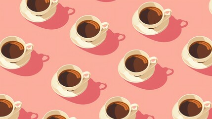 Seamless Pattern with Coffee Cups on Pink Background