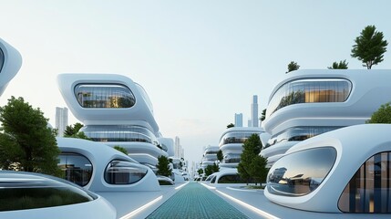 A futuristic city with streets made of self-repairing recycled materials
