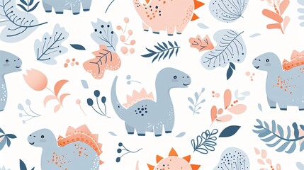 Obraz premium Cute Dinosaur Seamless Pattern on White