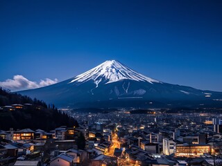 Mount Fuji at Night with City Lights