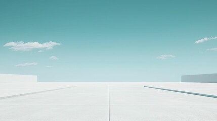Minimalist Landscape with Light Blue Sky and White Architecture