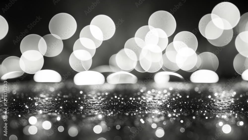Poster black and white abstract background with blurred bokeh lights and sparkling texture on surface for m