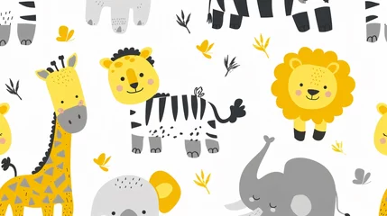 Animal Seamless Pattern Giraffe Zebra Lion Kids Cartoon