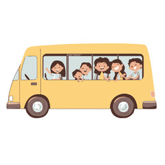 A yellow school bus with happy children sitting inside