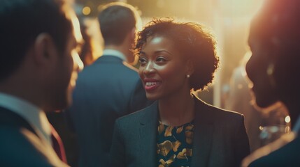 Diverse professionals chatting at networking session