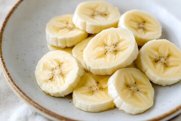 Fresh banana slices on a white plate, representing simple and healthy nutrition