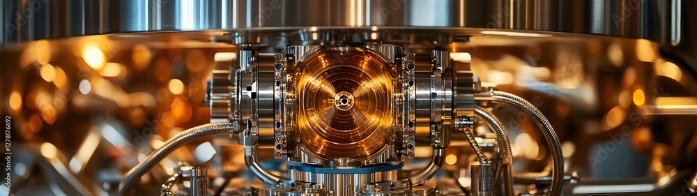 Poster closeup view of an intricate futuristic industrial machinery with metallic gears cogs and engineerin