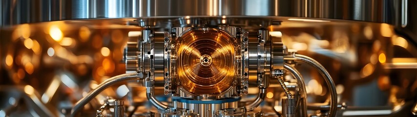 Obraz premium Closeup view of an intricate futuristic industrial machinery with metallic gears cogs and engineering components showcasing the advanced design precision