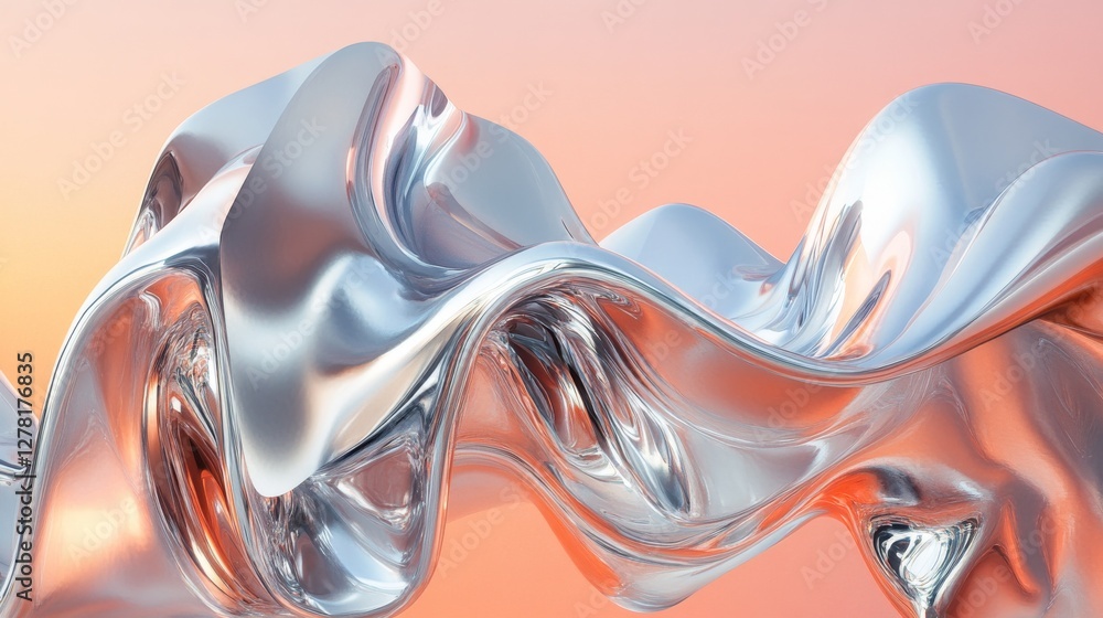 Poster a reflective smooth chrome like form appears undulating and artistic