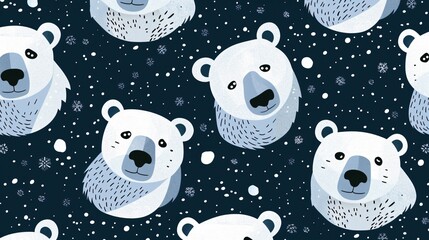 Cute Seamless Pattern with Polar Bear Muzzles