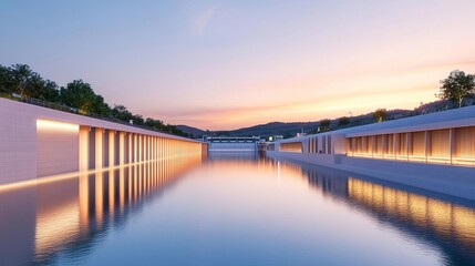 A futuristic hydroelectric dam that integrates with a smart city ecosystem