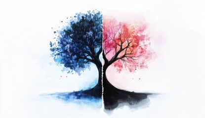 Obraz premium Vibrant Hues of a Single Tree with Leaves Falling Gracefully in a Gentle Breeze on a White Background