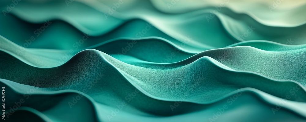 Poster an abstract image of flowing waves in shades of teal and turquoise, creating a sense of calm and tra