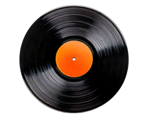 Vintage Vinyl Record with Orange Label on Isolated Background