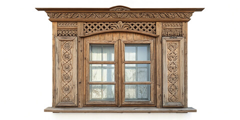 Fototapeta premium Charming Old Vintage Wooden Window Isolated on a White Background, Perfect for Rustic Decor