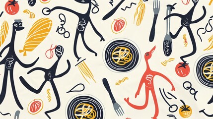 Vector Seamless Pattern with Retro Mascot Characters
