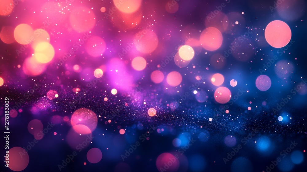 Poster colorful bokeh background with floating lights and sparkling dust