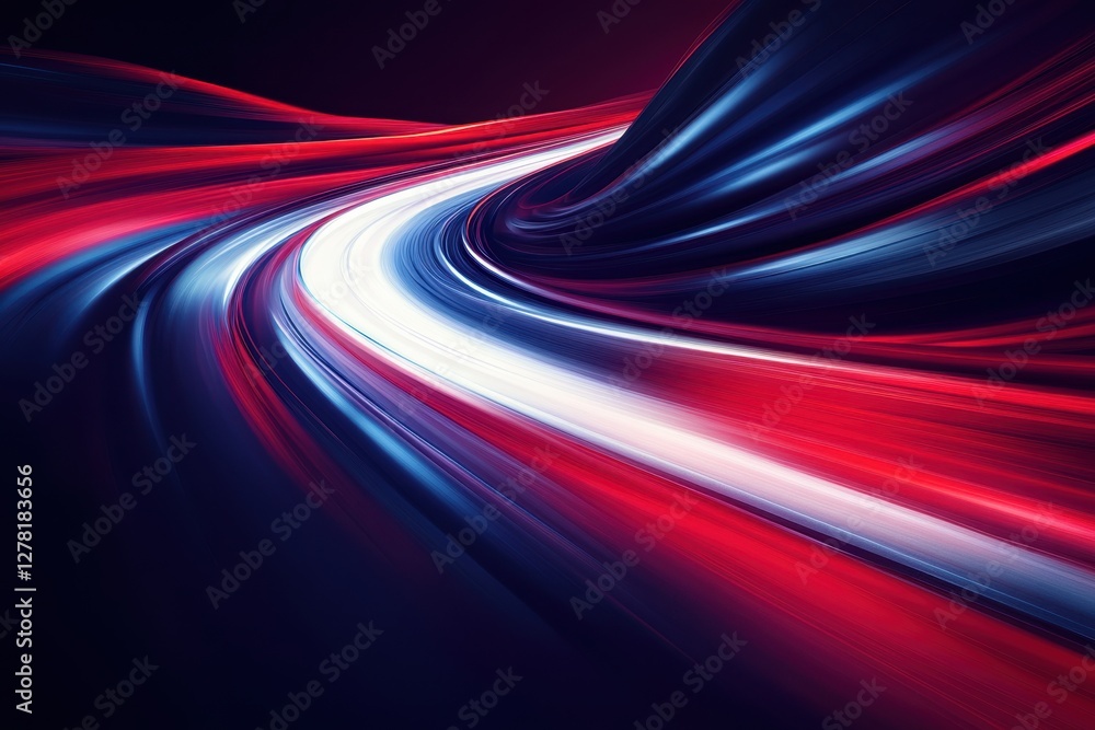 Poster dynamic red white and blue light streaks create a sense of speed and futuristic energy in abstract c