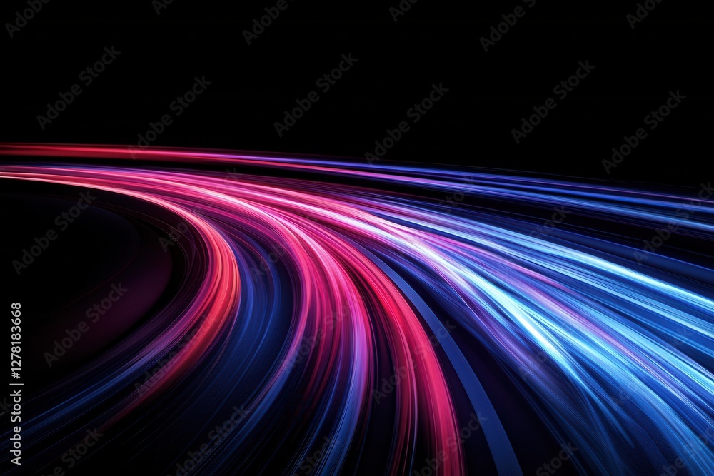 Poster abstract light trails in vibrant neon colors on black background creating modern dynamic design elem