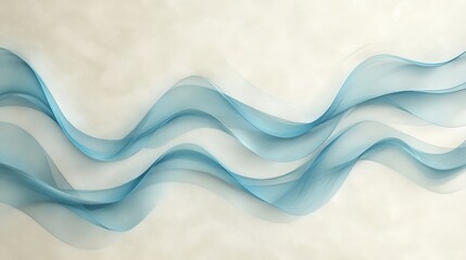 Fototapeta premium Blue translucent ribbon shapes flowing across the cream background space
